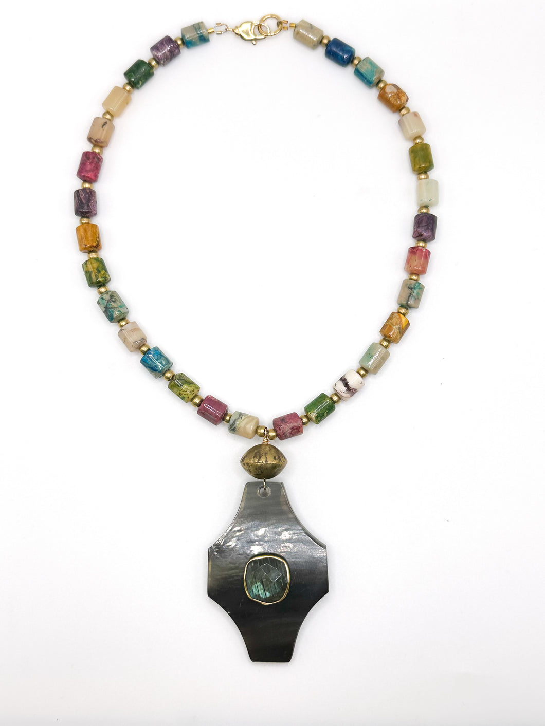 Jewel Agate Necklace with Horn Pendant