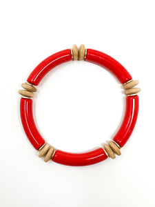 Skinny Bracelet | Red with Wood