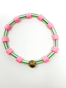 Stripes Stretch bracelet | Green + Pink