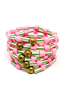 Stripes Stretch bracelet | Green + Pink