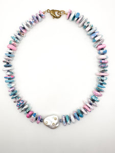 Dyed Turquoise + Pearl Necklace