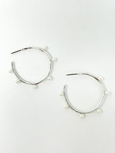 Pearl Studded Hoops | Silver