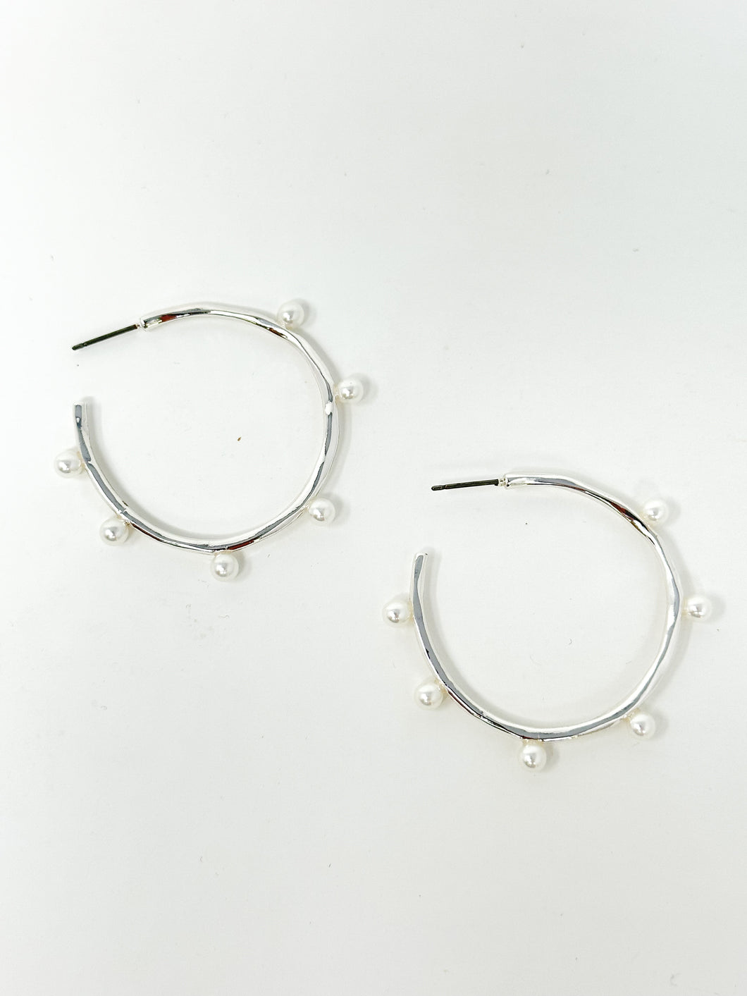 Pearl Studded Hoops | Silver