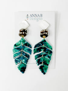 Palm Acrylic Earrings | Green & Black