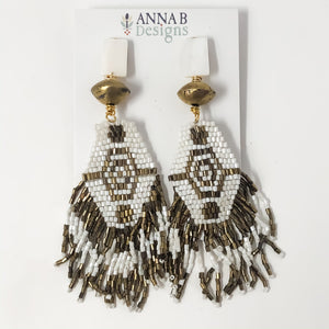 Alex Beaded Earrings | Antique Bronze & White