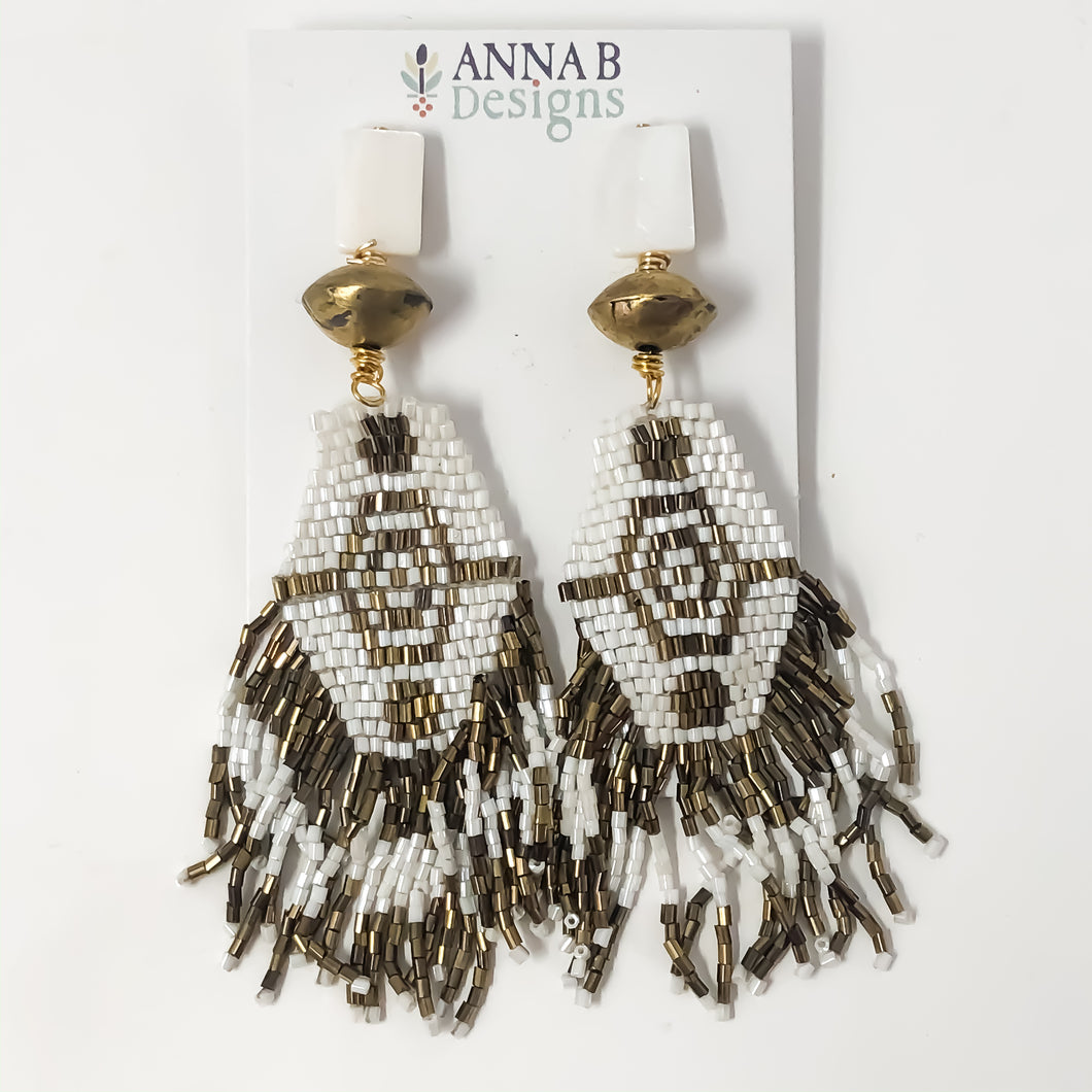Alex Beaded Earrings | Antique Bronze & White