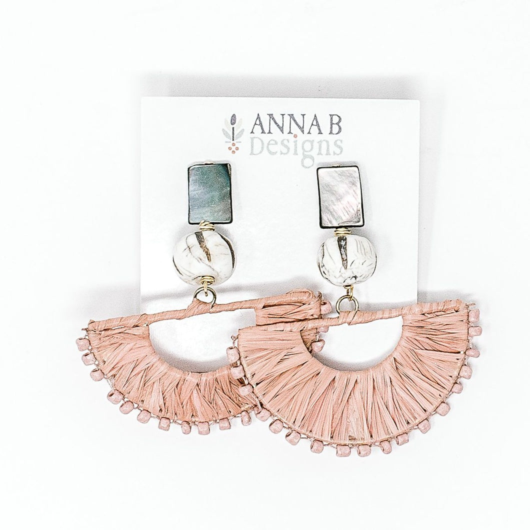 Lila Raffia Fan Earrings | Blush