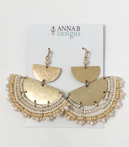 Leah Beaded Fan Earrings | Cream
