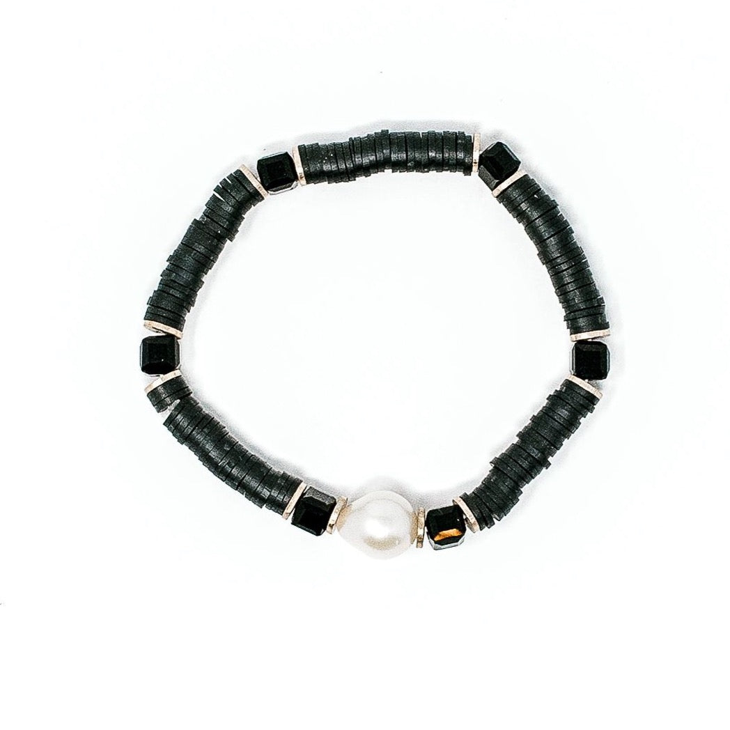 Clay bracelets | Black with Pearl