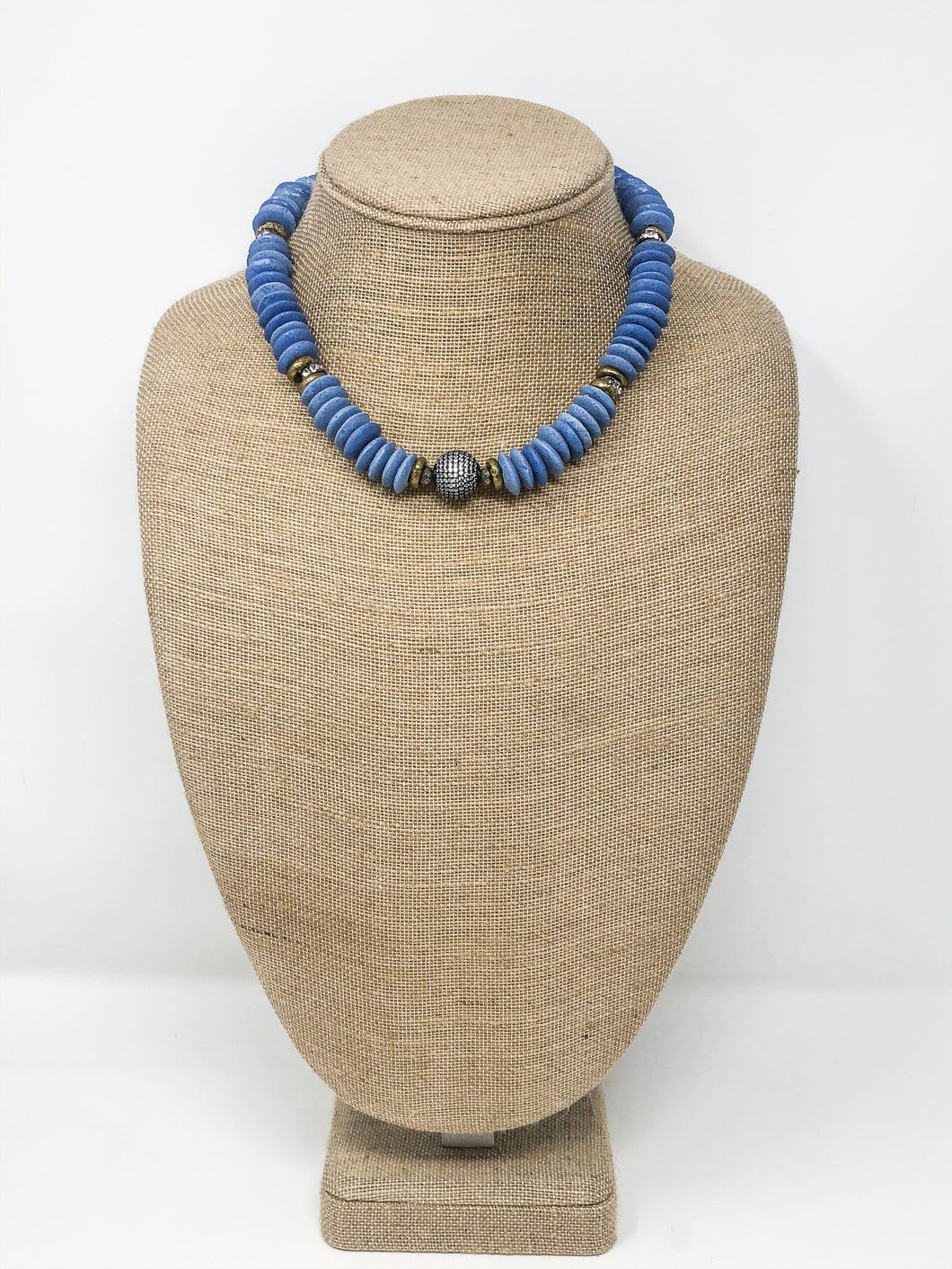 Jasmine African Glass Necklace | Blue