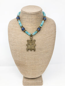 Zoie Blue Agate & Brass Necklace