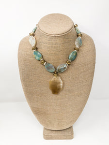 Cara Green Agate and Brass Necklace