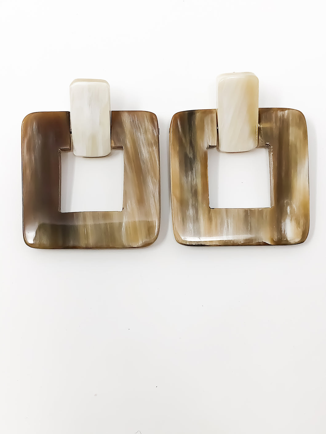 Alina Horn Earrings | Brown & Cream