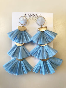 Raffia 3-tier earrings-Blue