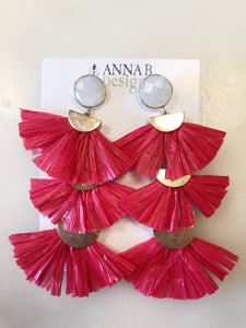 Raffia 3-tier earrings-Red