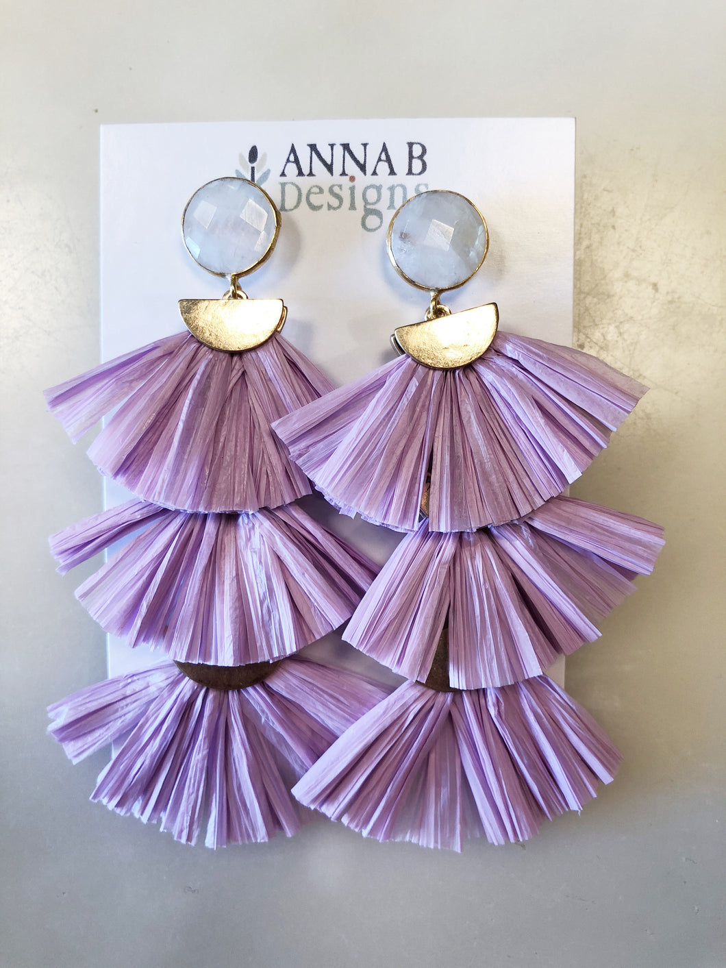 Raffia 3-tier earrings-Lavender