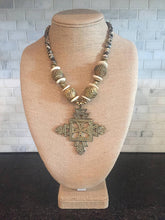 Bone and Brass Beaded Necklace- Gray