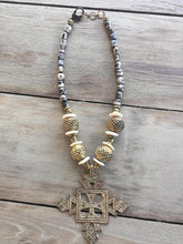 Bone and Brass Beaded Necklace- Gray