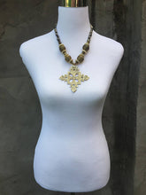 Bone and Brass Beaded Necklace- Gray