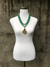 Green Beaded Necklace with Brass Pendant