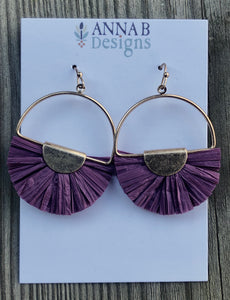 Lyla Raffia Fan Earrings-Plum