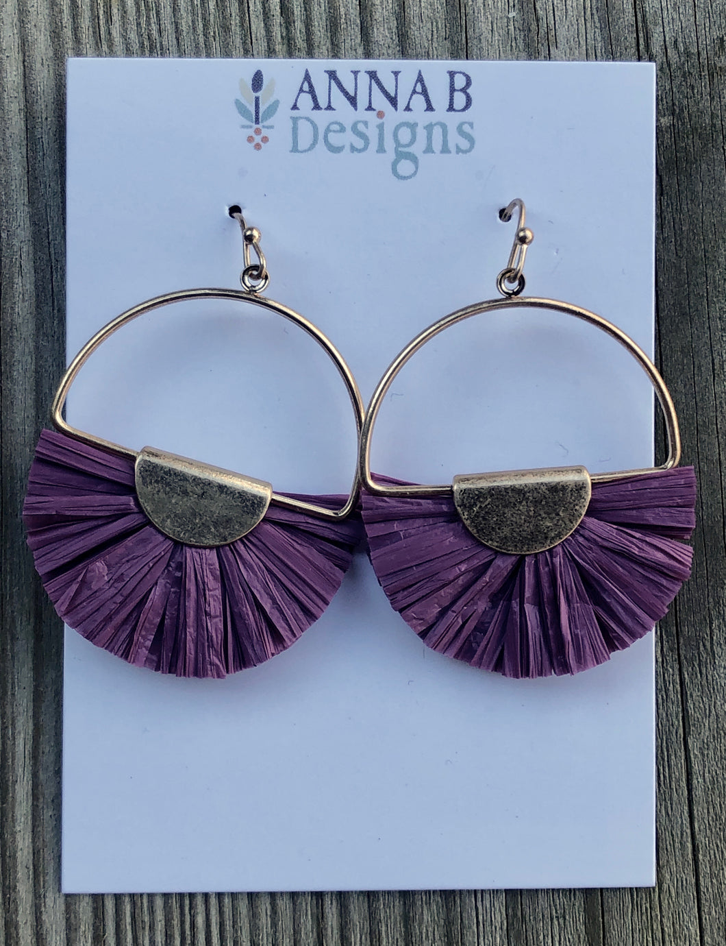 Lyla Raffia Fan Earrings-Plum