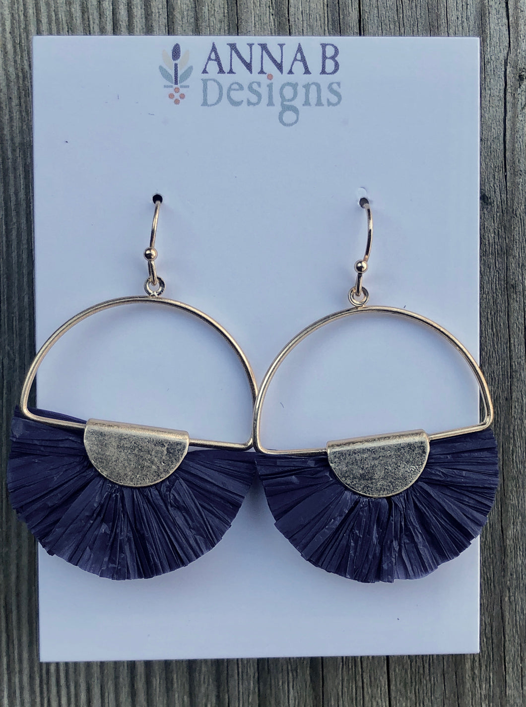 Lyla Raffia Fan Earrings-Navy