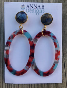 Gracie Resin Earrings-Red and Aqua