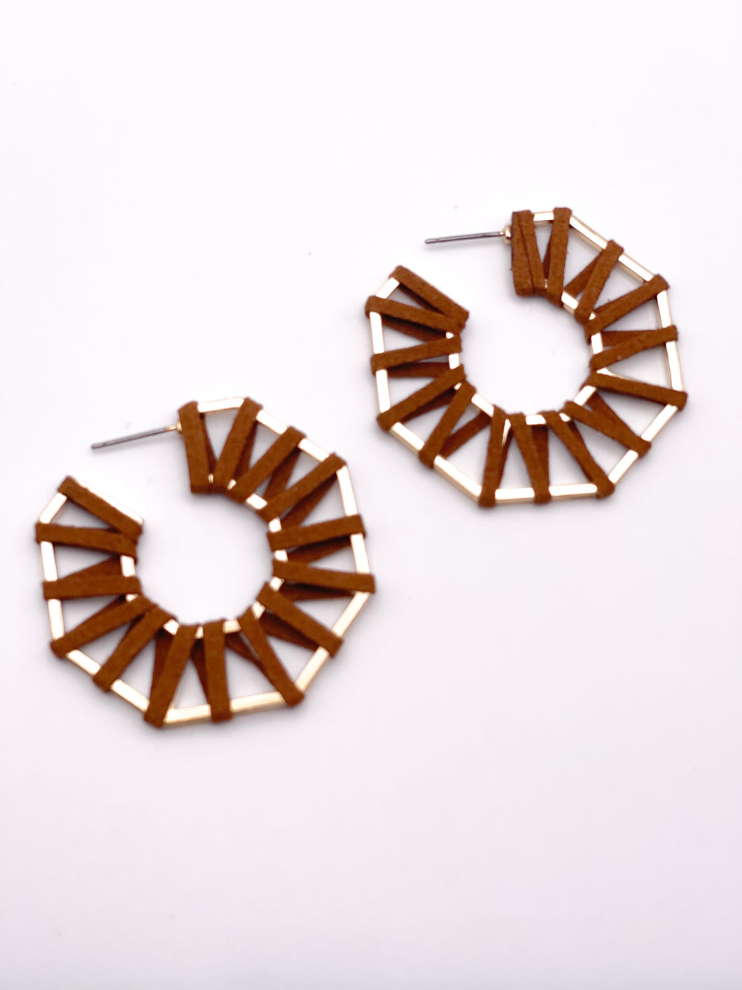 Suede Wrapped Gold Hoops | Brown