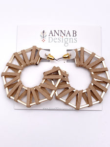 Suede Wrapped Gold Hoops | Tan