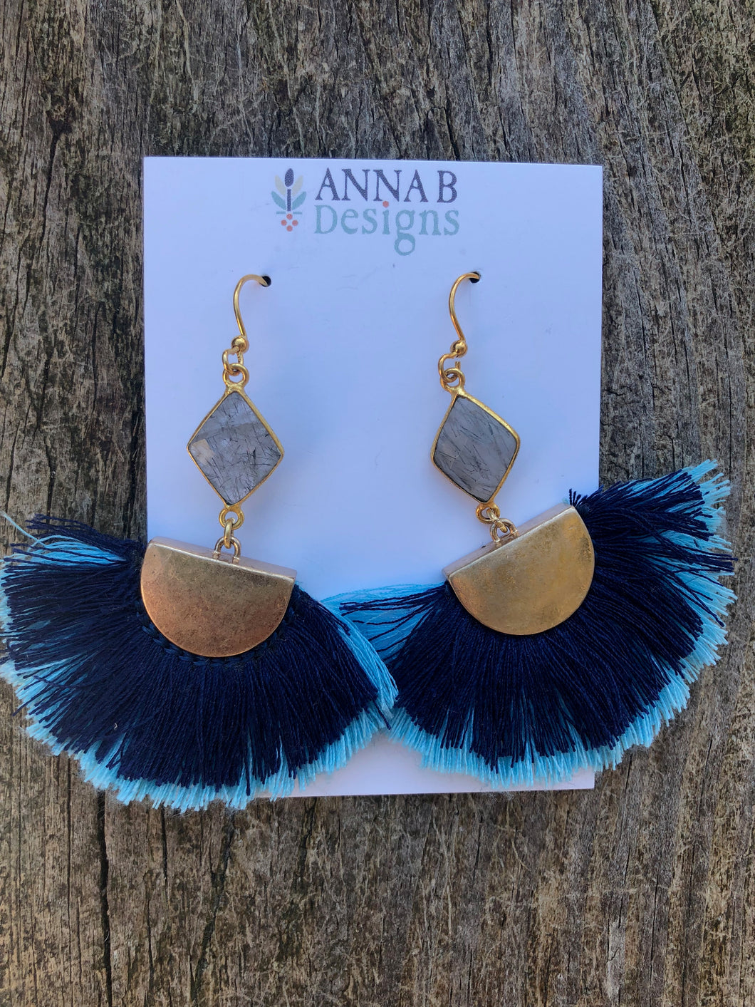 Jenn Fan Tassel Earrings- Navy