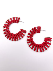 Large Suede Wrapped Gold Hoops | Red