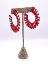 Large Suede Wrapped Gold Hoops | Red