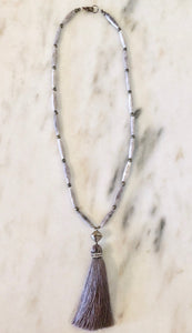 Bone Beaded Necklace with Silky Tassel