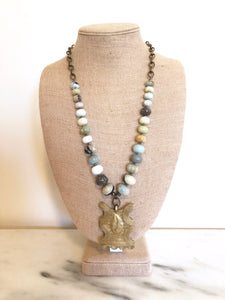 Amazonite Necklace with African Brass Medallion