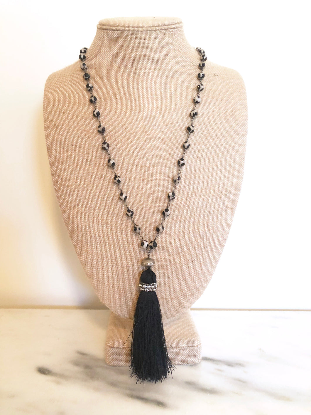 Black and White Tassel Necklace