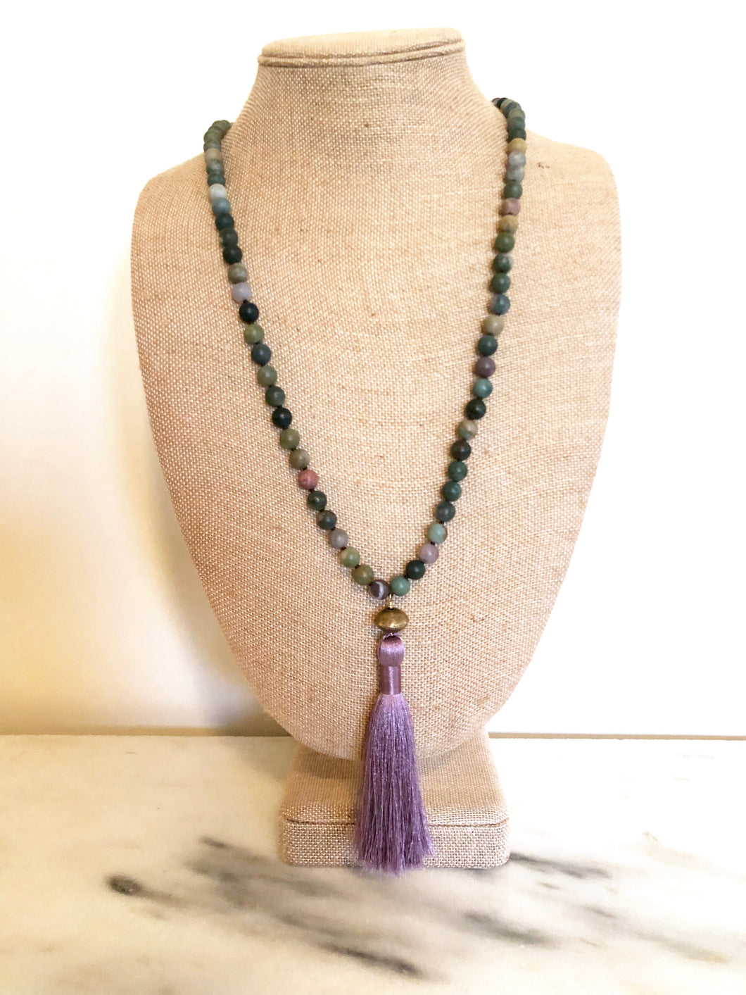 Green Jasper Beaded Tassel Necklace