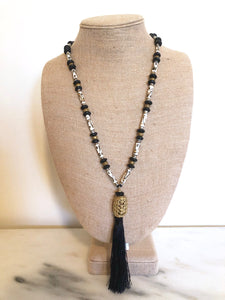 Black and White Tribal Tassel Necklace