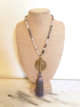 Gray Agate Beaded Necklace With Large Silky Tassel
