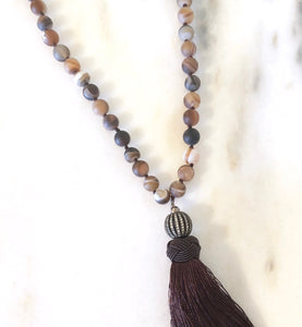 Brown Agate Tassel Necklace