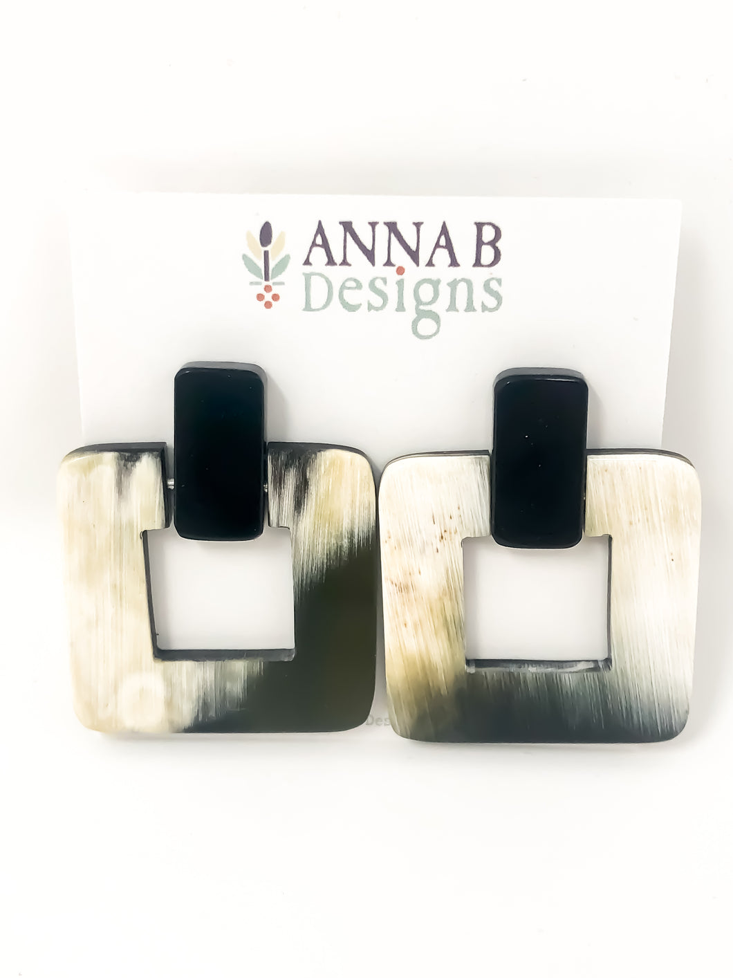 Alina Horn Earrings |  Black & White