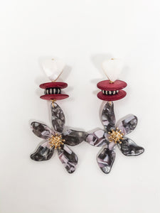 Pua Floral Earrings | Gray & Red