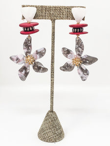 Pua Floral Earrings | Gray & Red