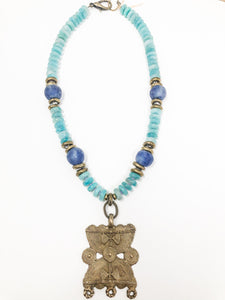 Zoie Blue Agate & Brass Necklace