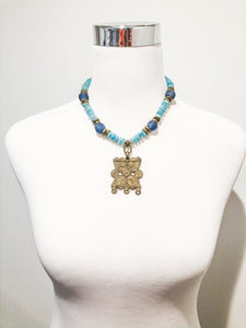 Zoie Blue Agate & Brass Necklace