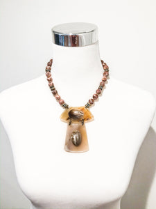 Agate Necklace with Horn Pendant