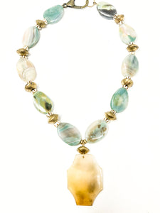 Cara Green Agate and Brass Necklace