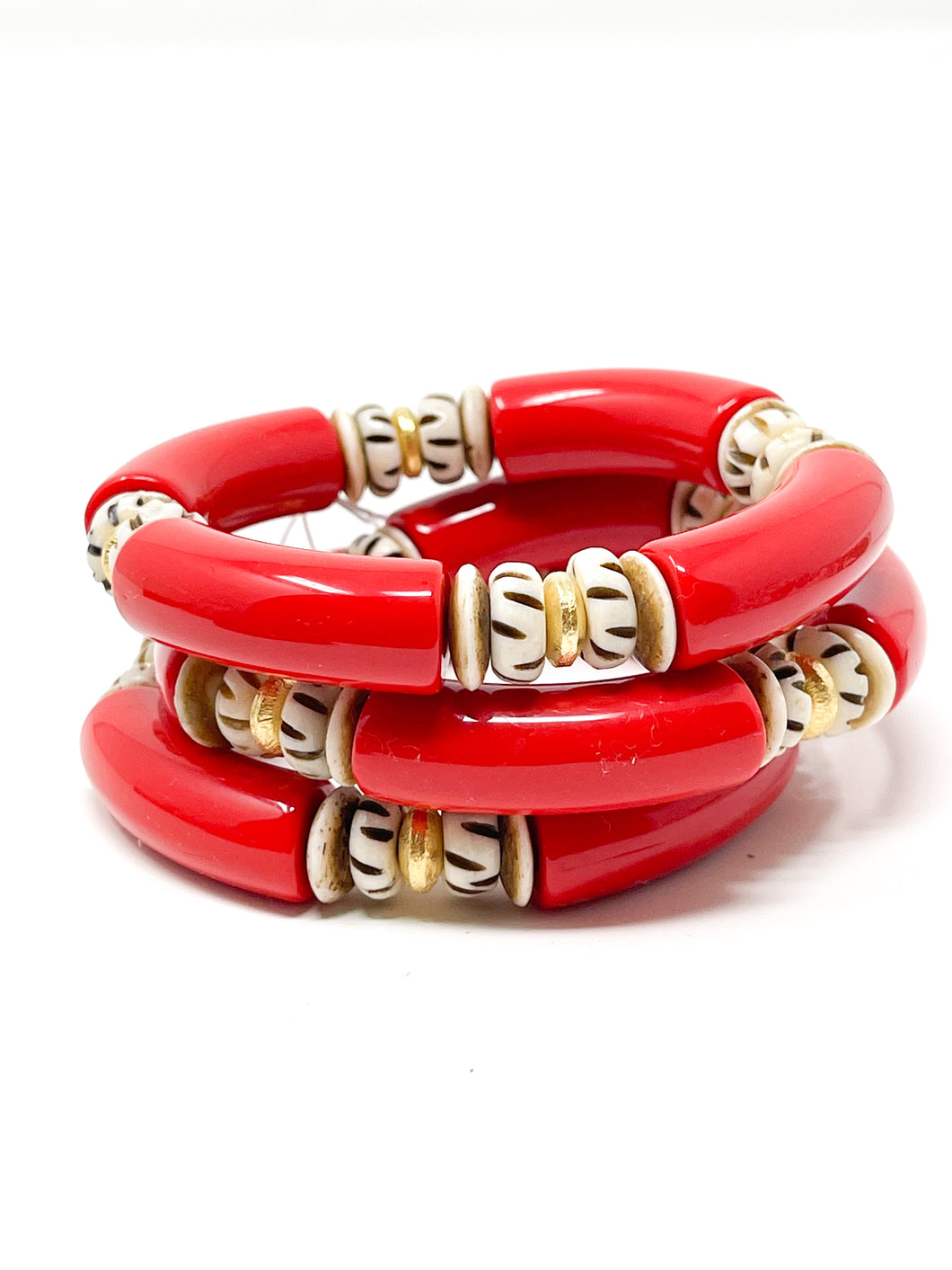 Acrylic + Bone Stretch Bracelets | Red