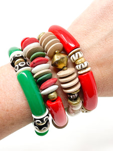 Acrylic + Bone Stretch Bracelets | Red