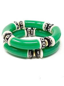 Acrylic + Bone Stretch Bracelets | Green